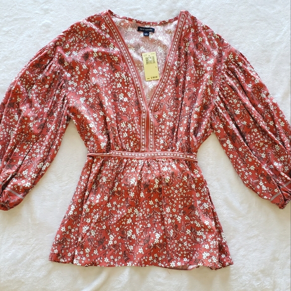 Max Edition Tops - MAX STUDIO Pouffy 3/4 Sleeve Empire Tie Waist Earth Tone Blouse--NWT--L